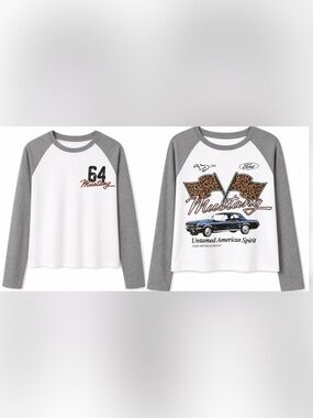 Ford Women’s Cotton 64 Mustang Cropped Raglan Graphic Tee - M